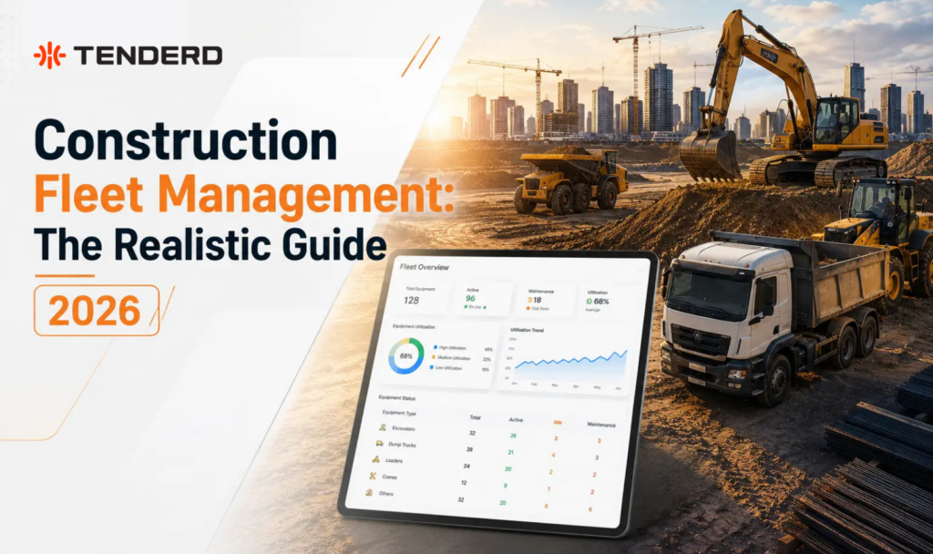 Construction fleet manager reviewing mixed equipment fleet data on a dashboard