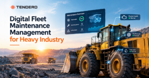 Digital fleet maintenance dashboard showing predictive and preventive maintenance scheduling for heavy equipment fleets in the UAE and Saudi Arabia