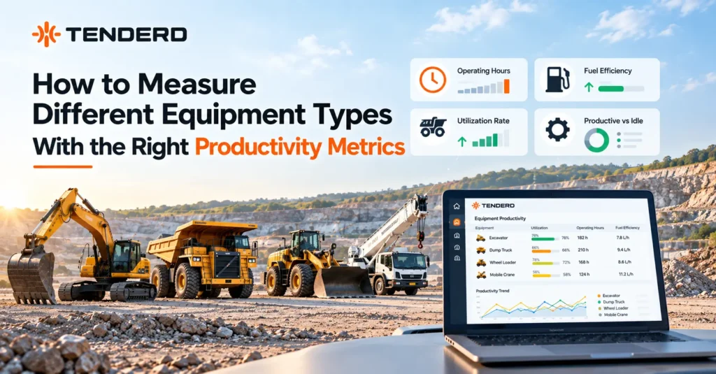 Table showing different productivity metrics for construction equipment types including cranes, trucks, generators, and welding machines