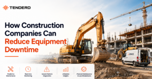 Diagram showing mechanical and coordination causes of construction equipment downtime and how centralized fleet visibility reduces both