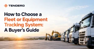 Checklist diagram for evaluating a fleet and equipment tracking system across a mixed heavy-equipment construction fleet