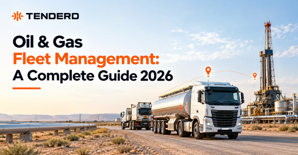 Mixed oil and gas project fleet of cranes, generators, compressors and cargo trucks tracked on a single fleet management dashboard