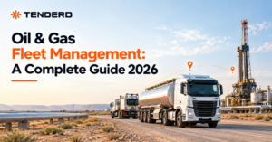 Mixed oil and gas project fleet of cranes, generators, compressors and cargo trucks tracked on a single fleet management dashboard